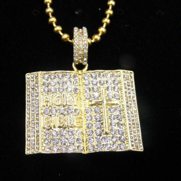 18k Gold plated CZ Cross Bible Pendant - Picture 5 of 7
